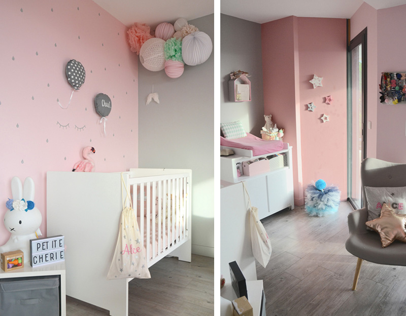 grey pink girl nursery
