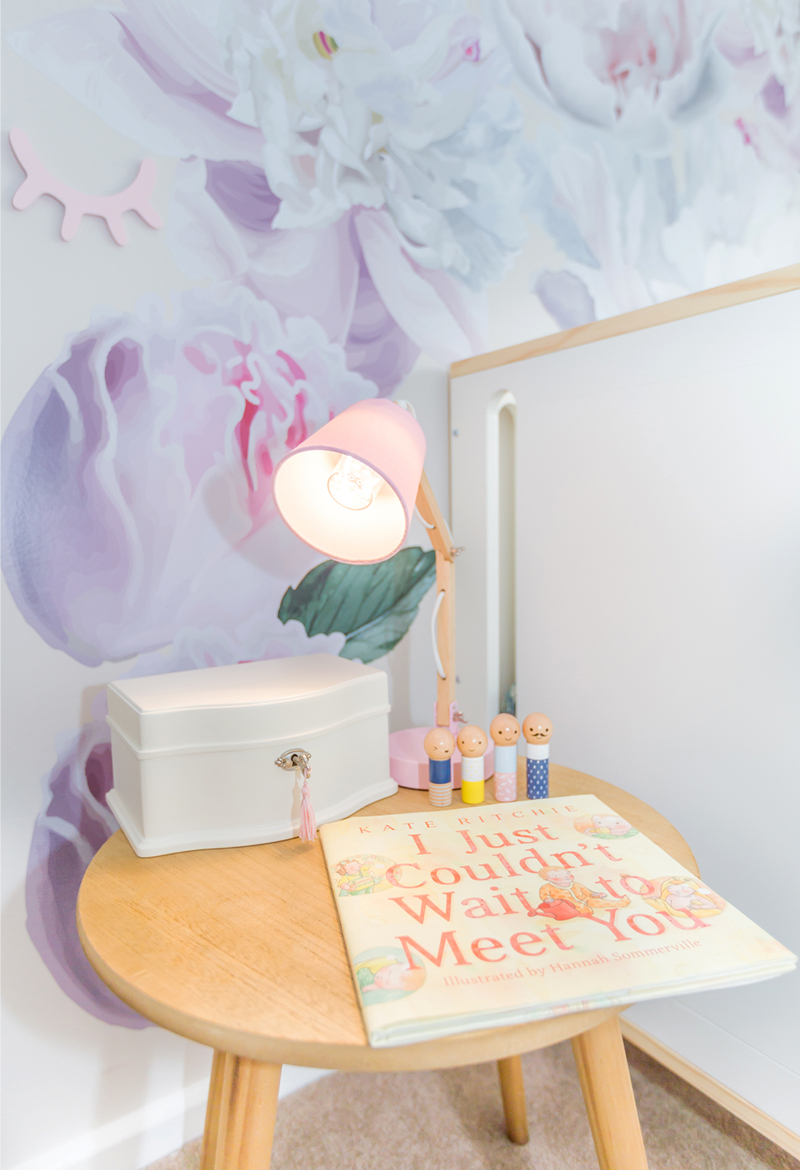 pink sidetable lamp nursery