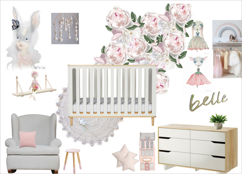 girl nursery design moodboard