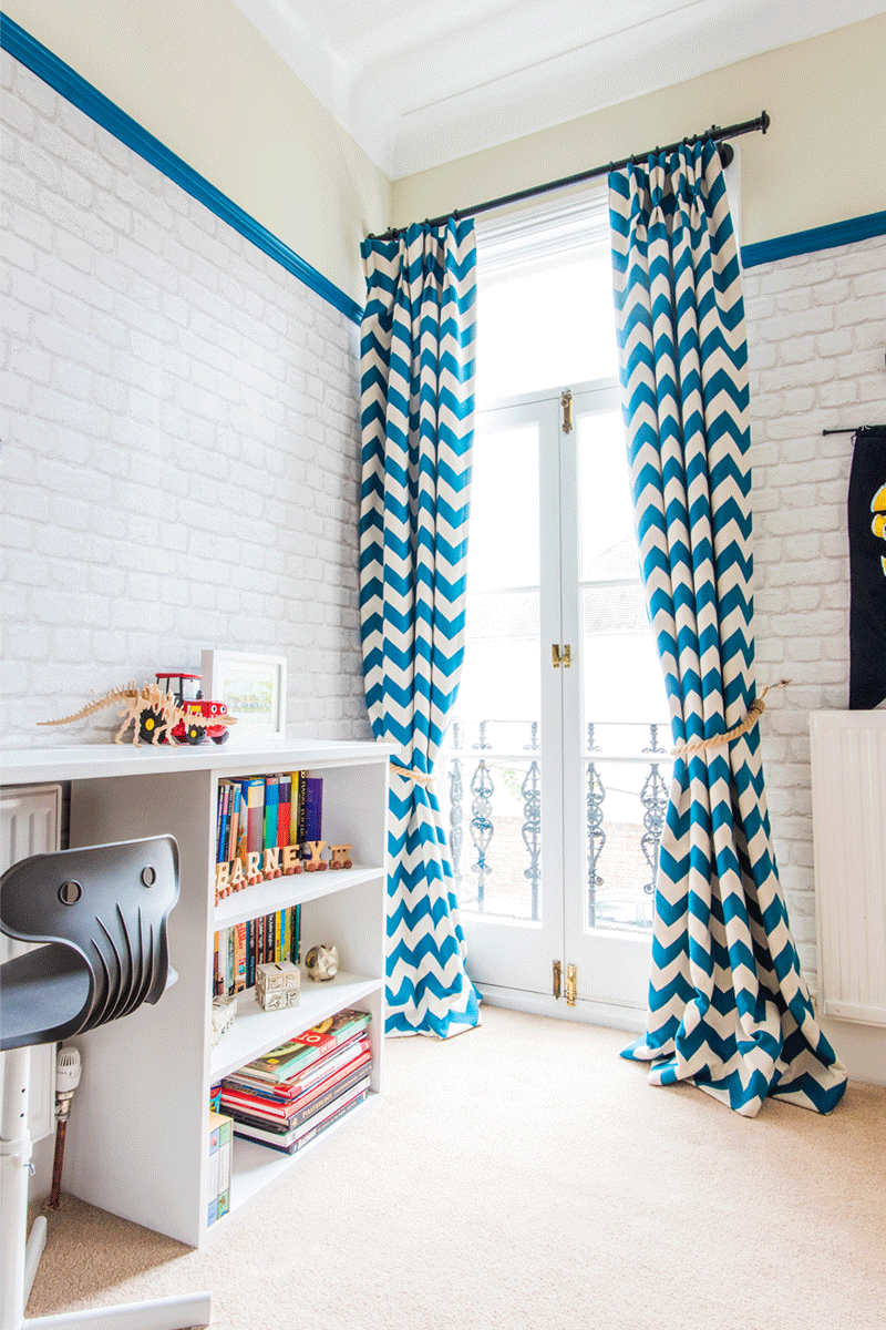 blue white striped curtains