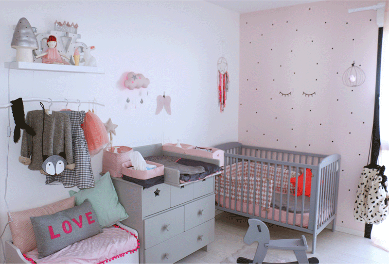 grey pink girl nursery
