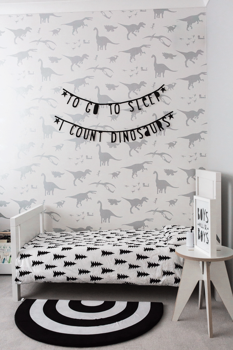 grey dinosaur bedroom
