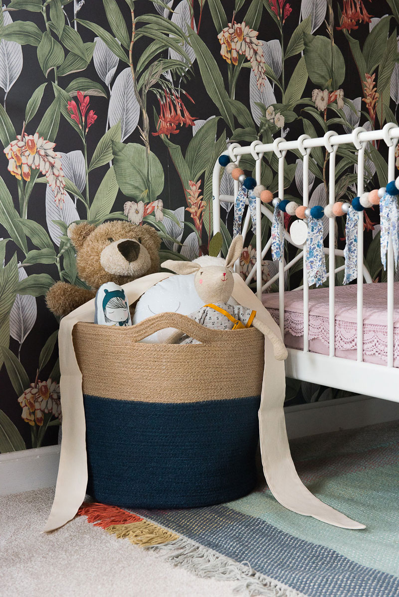 natural toy basket with blue