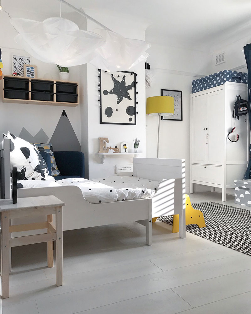 grey and yellow boy's room