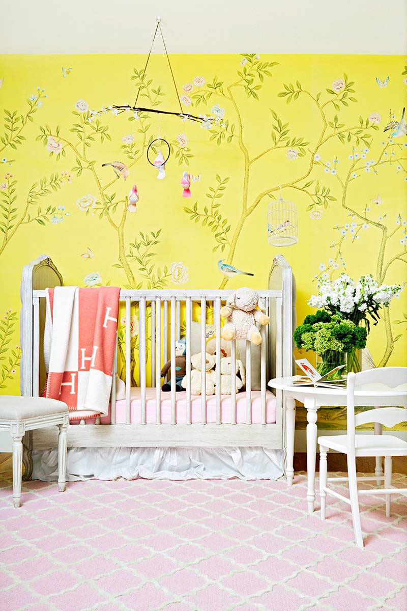 yellow floral bird wallpaper