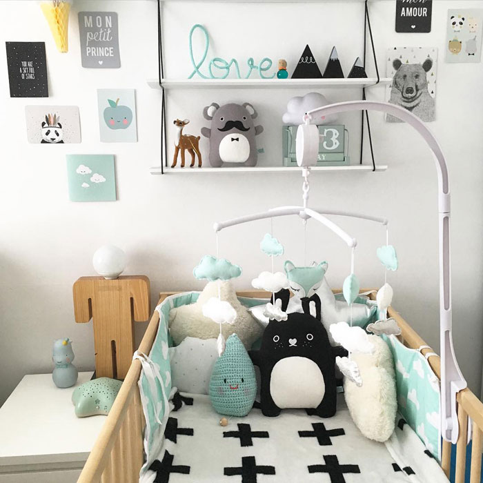 mint green and black kid's room