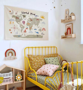 kid's room with yellow Minnen bed
