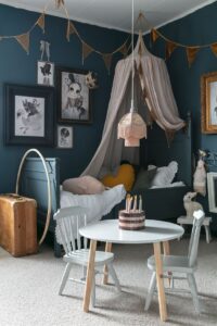 Swedish kid's room in dark grey tones